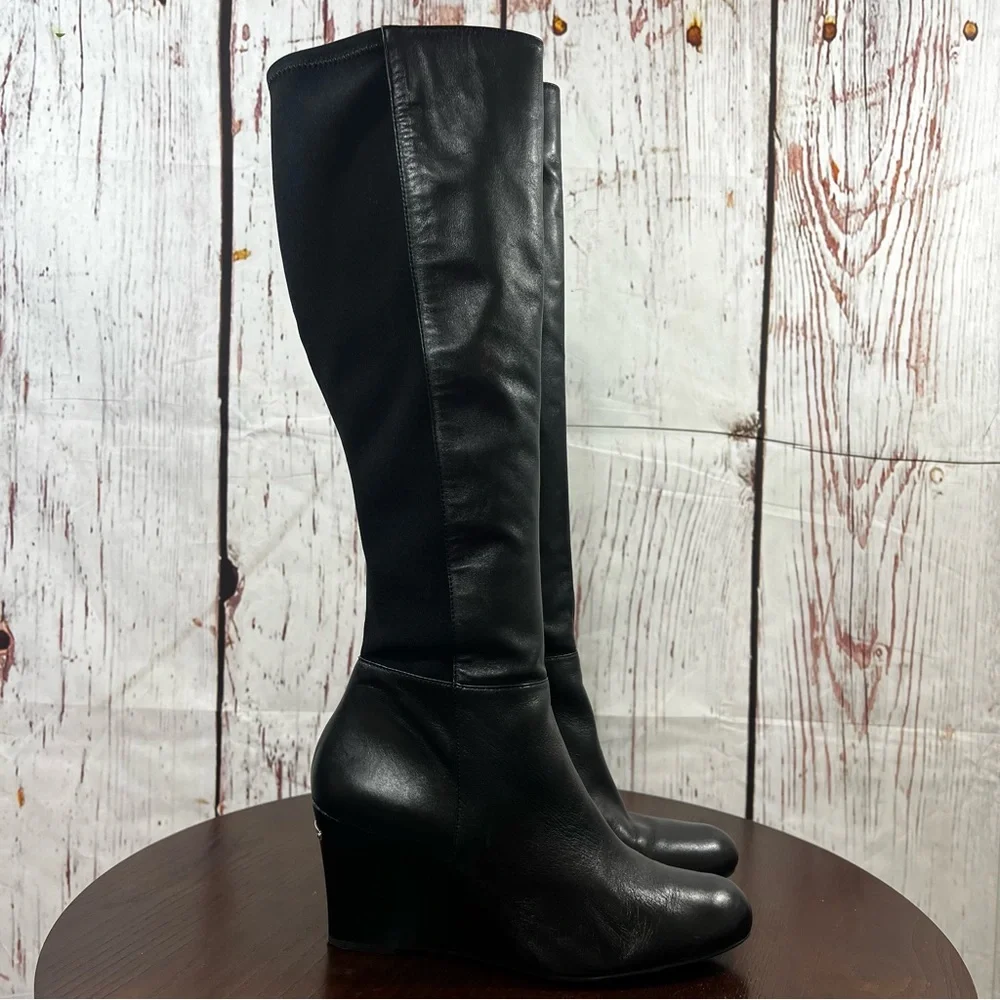Michael Kors Bromley Wedge Boot Knee High in Black Leather women’s size 10